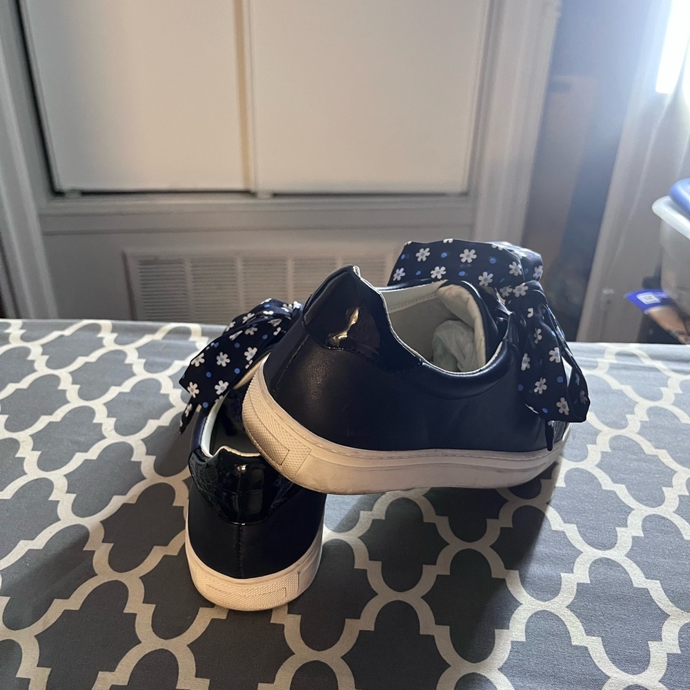 Women's Navy Blue Sneakers with Floral Laces - Picture 4 of 6